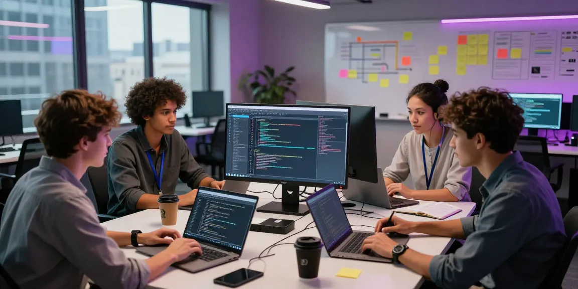 Collaboration scene of developers illustrating teamwork on the WPS Official Website project.